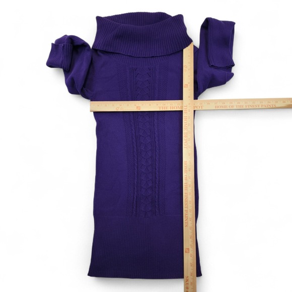Candies Purple Sweater Dress Knit Cowl Neck Long Sleeve Casual Women's Large - Picture 6 of 7